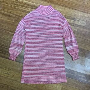 LOFT Dress womens Small Pink Striped Mock Neck Sweater Long‎ Sleeve Knit Cotton